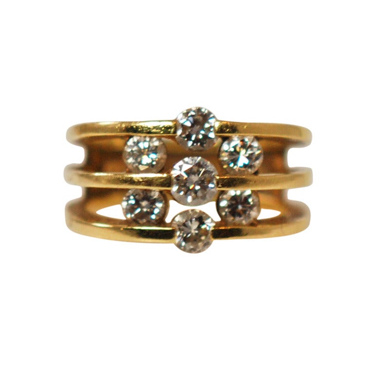Jose Hess Modernist Diamond Gold Ring 1980s 