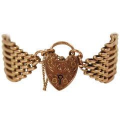 Vintage Edwardian Pink Gold Heart Lock Gate Link Bracelet