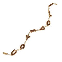 "I LOVE YOU" Garnet Pearl Gold Bracelet