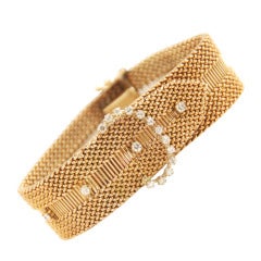 1940s Retro Diamond Gold Buckle Bracelet