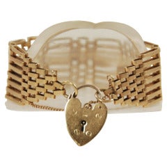 Vintage English Gold Gate Link Bracelet with Heart Lock Clasp