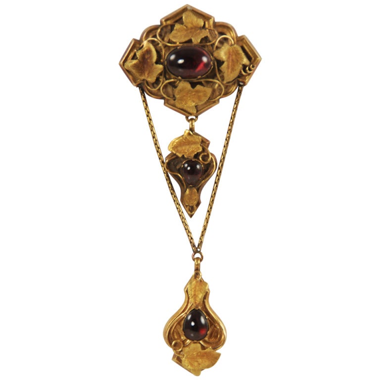 Art Noveau Gold and Garnet Convertible Brooch/Pendant For Sale