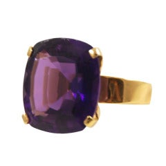 Modernist Very Large Amethyst Gold RIng