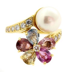 Bulgari Contraire Fancy Sapphire Pearl Diamond Gold Ring