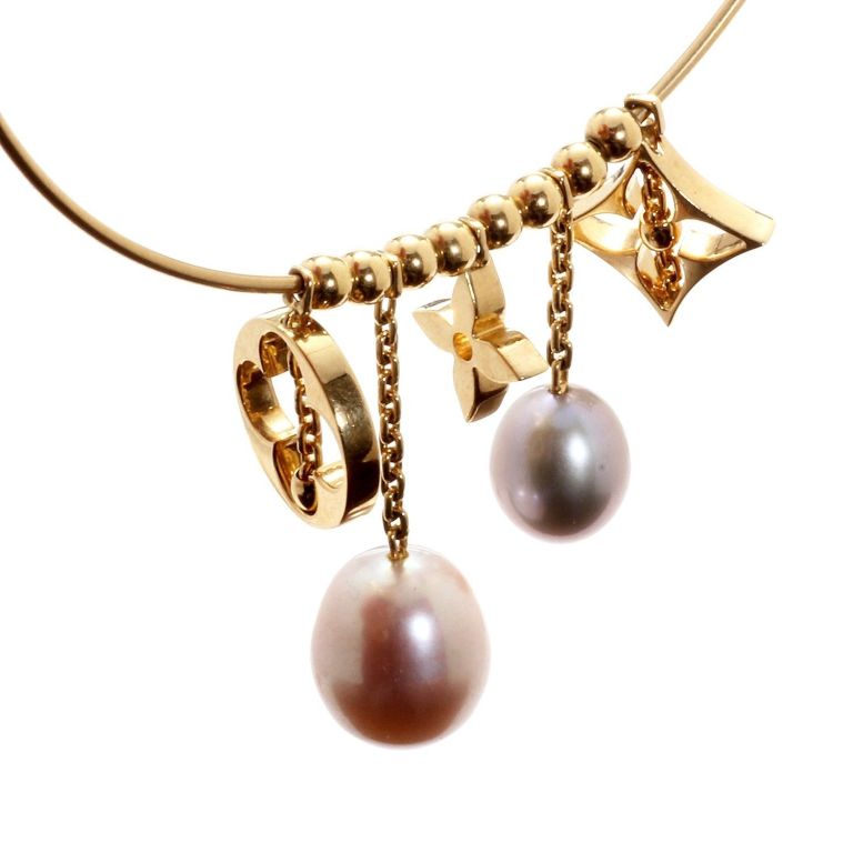 Louis Vuitton Gold, Cultured Pearl and Charm Hoop Earrings , Contemporary Jewelry