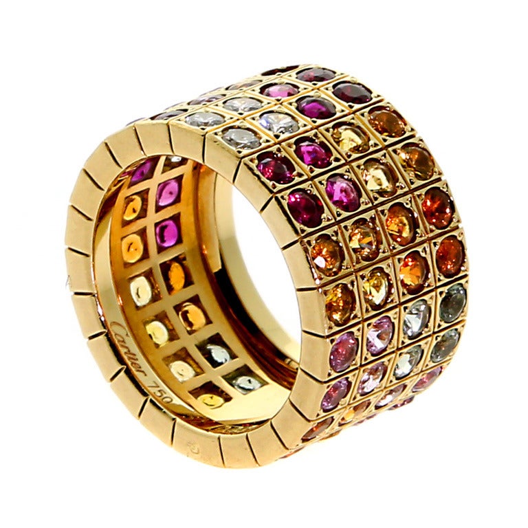 Cartier Lanieres Multicolor Sapphire Diamond Yellow Gold Ring