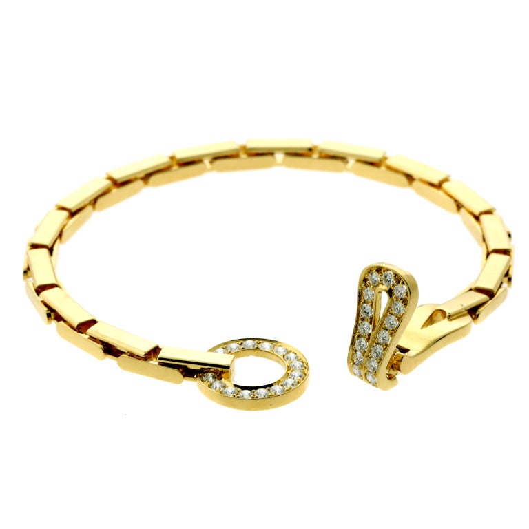 Cartier Agrafe Collection Diamond Yellow Gold Bracelet In New Condition In Feasterville, PA