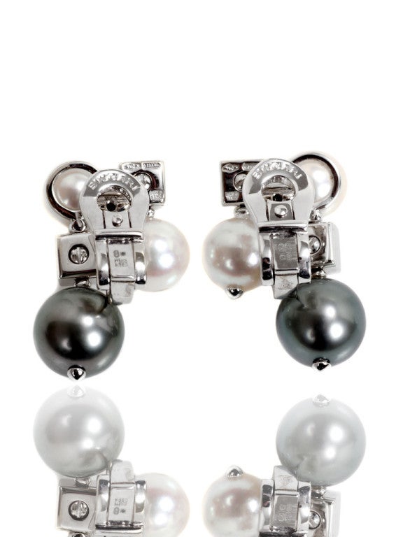 Bulgari Tahitian and White Pearl Diamond Earrings In New Condition In Feasterville, PA
