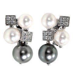 Bulgari Tahitian and White Pearl Diamond Earrings