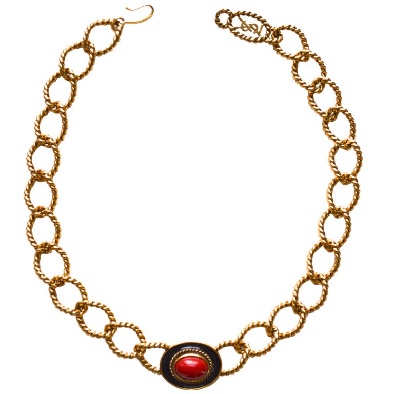 Red Yves Saint Laurent Chain Necklace