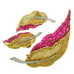 Feather  Ruby, Diamond and Gold parure