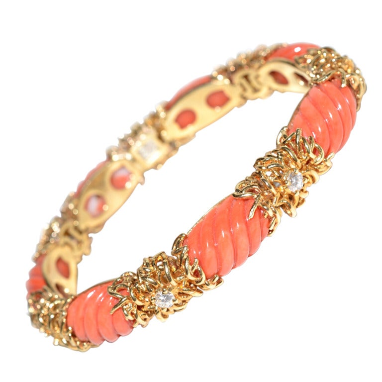 Tiffany & Co  Coral , Gold and Diamond bracelet