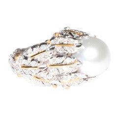 Stupefacente Mario Buccellati Oro e Anello con foglia di perla