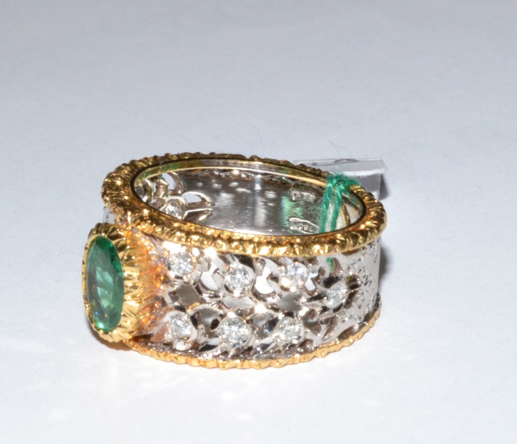 Mario Buccellati Emerald and Diamond Ring  sz 6 In Excellent Condition In New Orleans, LA