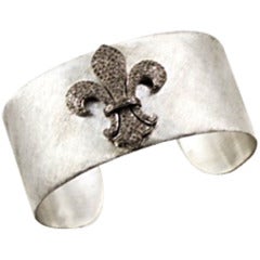 Hand Wrought Hammered Gemset Silver Diamond Cuff