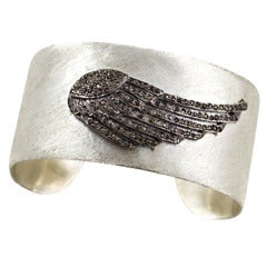 Hand Wrought Hammered Silver Diamond Gemset Cuff