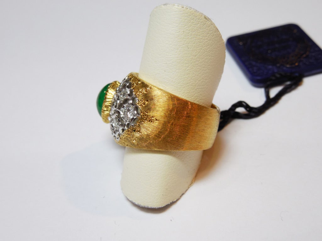 Buccellati Cabochon Emerald Diamond Ring In Excellent Condition In New Orleans, LA
