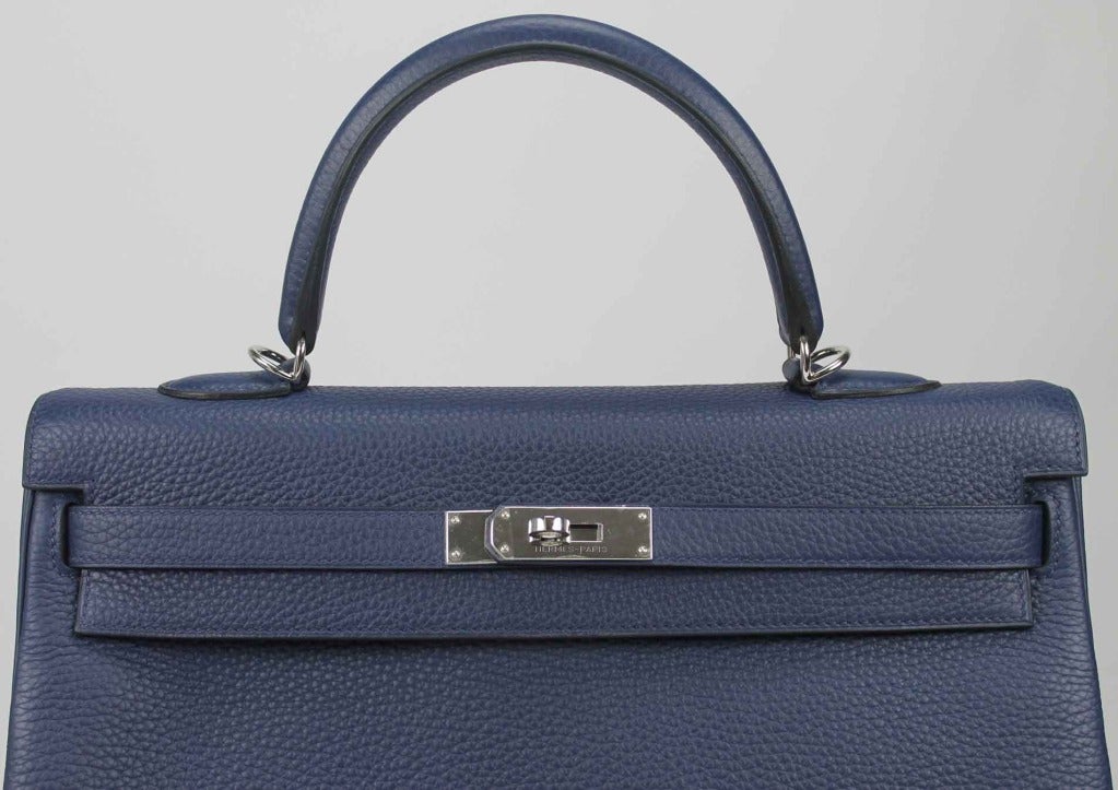 kelly 35 Taurillon Clemence Leather Palladium Hardware Blue Saphire colour In New Condition In Miami, FL
