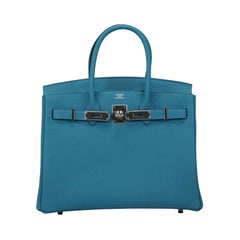Birkin 30 on Togo Leather and Palladium Hardware, Turquoise Colour