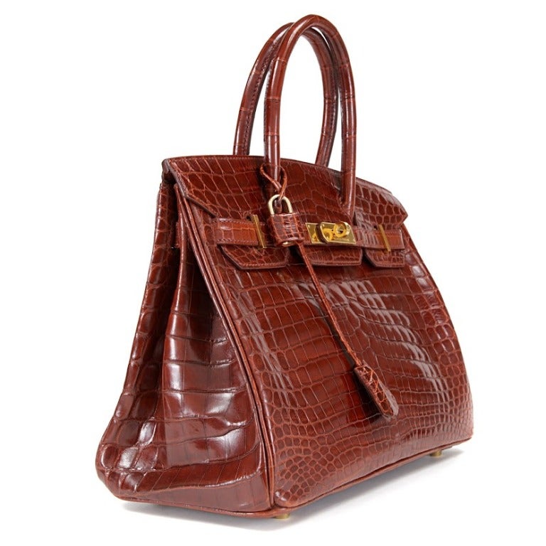 Hermes Cognac Crocodile Birkin Bag In Excellent Condition In Malibu, CA