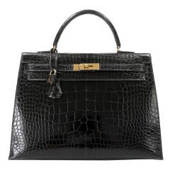 Vintage Hermes Black Crocodile Kelly Bag