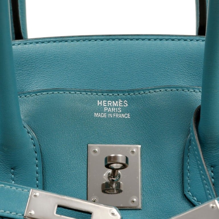 Hermès Turquoise Swift Leather 35 cm Birkin - excellent condition
 
Hand stitched by skilled craftsmen, wait lists of a year or more are commonplace for the Birkin  This striking shade of turquoise blue adds a pretty pop of color to any