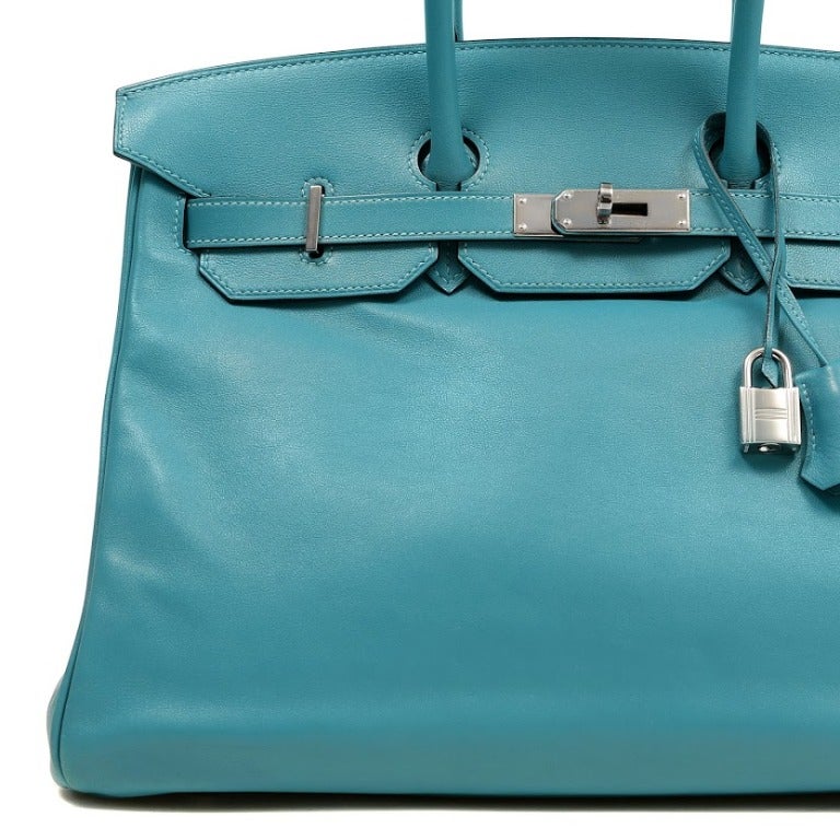 Hermes Turquoise Swift Leather Birkin Bag 35 cm For Sale at 1stdibs  