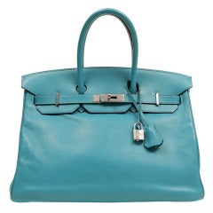 Hermes Turquoise Swift Leather Birkin Bag 35 cm