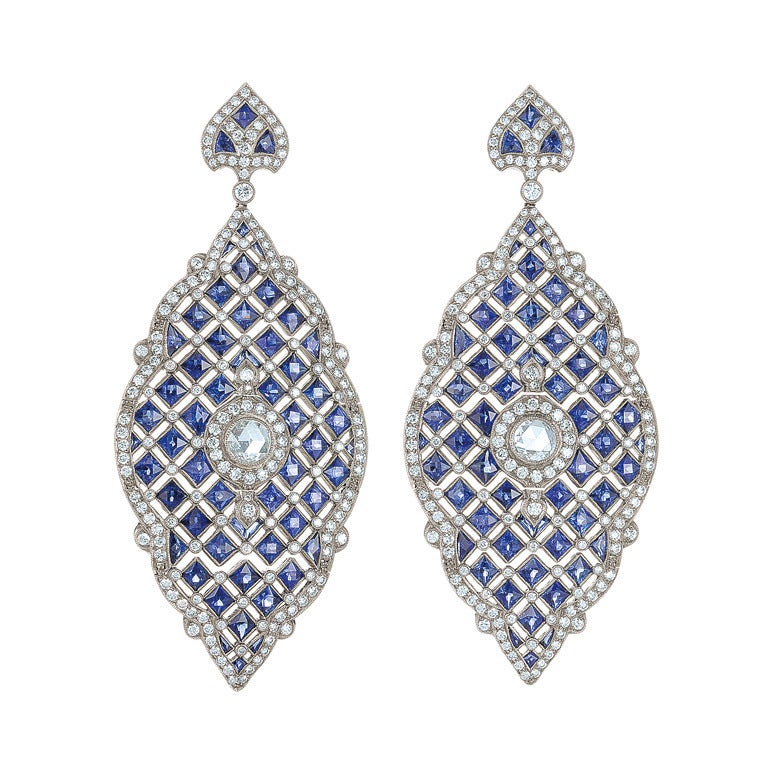 Kwiat Vintage Collection Diamond and Sapphire Earrings For Sale