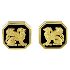 Lipten 18 Karat Gold Black Onyx Griffin Cufflinks