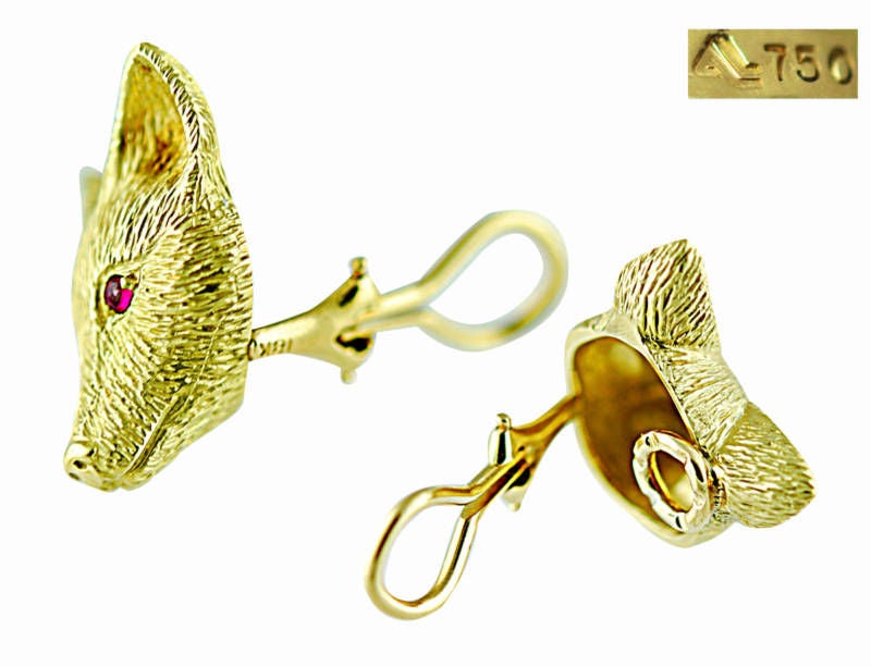 Women's Lipten Gold Ruby Eyes Fox Head Earrings Earclips For Sale