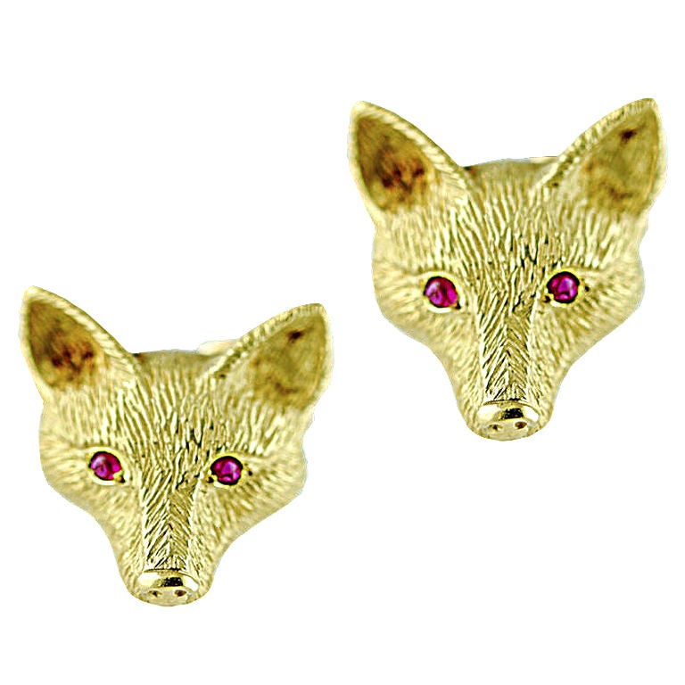 Lipten Gold Ruby Eyes Fox Head Earrings Earclips For Sale