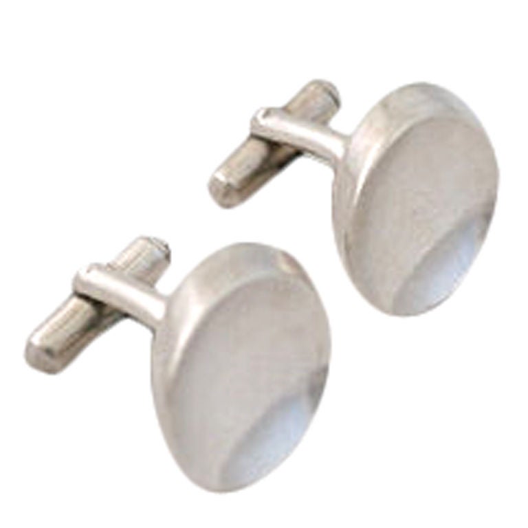 Rare Antonio Pineda Ovoid Sculptural Sterling Silver Cufflinks For Sale