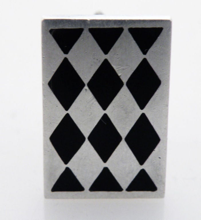 Pineda Sterling Silver Obsidian Diamond Checkered Cufflinks 1955 In Excellent Condition In New York, NY