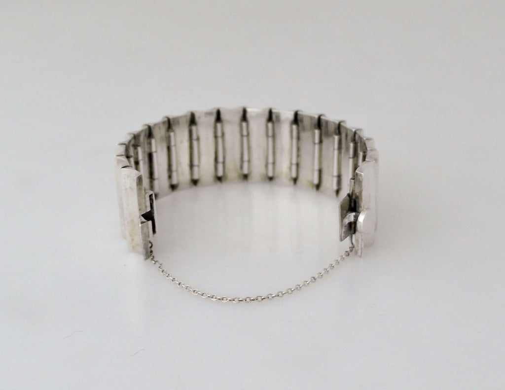 Antonio Pineda Taxco Sterling Silver Modernist Concave Bracelet For Sale 1