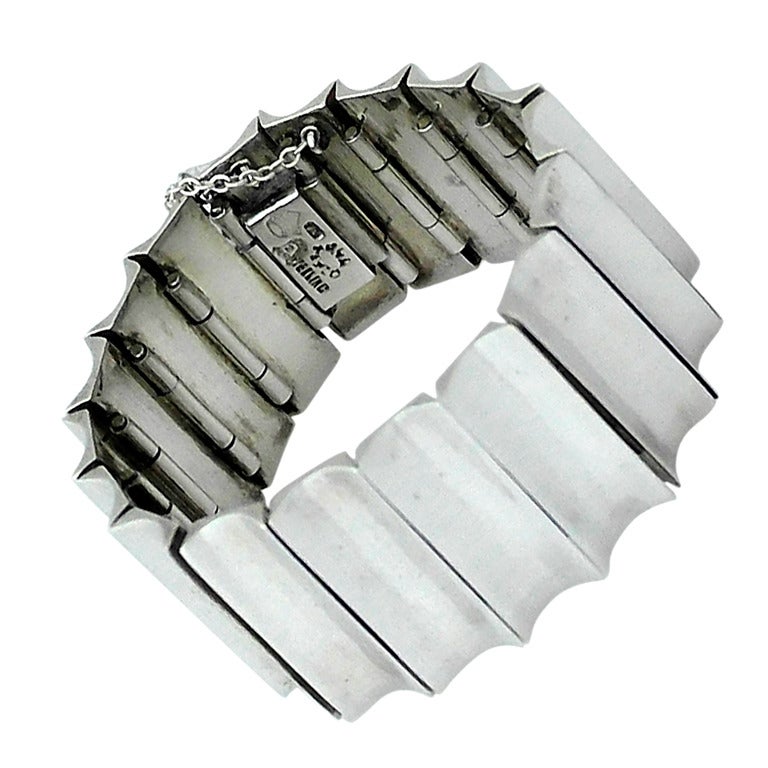 Antonio Pineda Taxco Sterling Silver Modernist Concave Bracelet For Sale