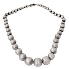 Vintage Jose Marmolejo Taxco Sterling Silver Graduated Bead Necklace