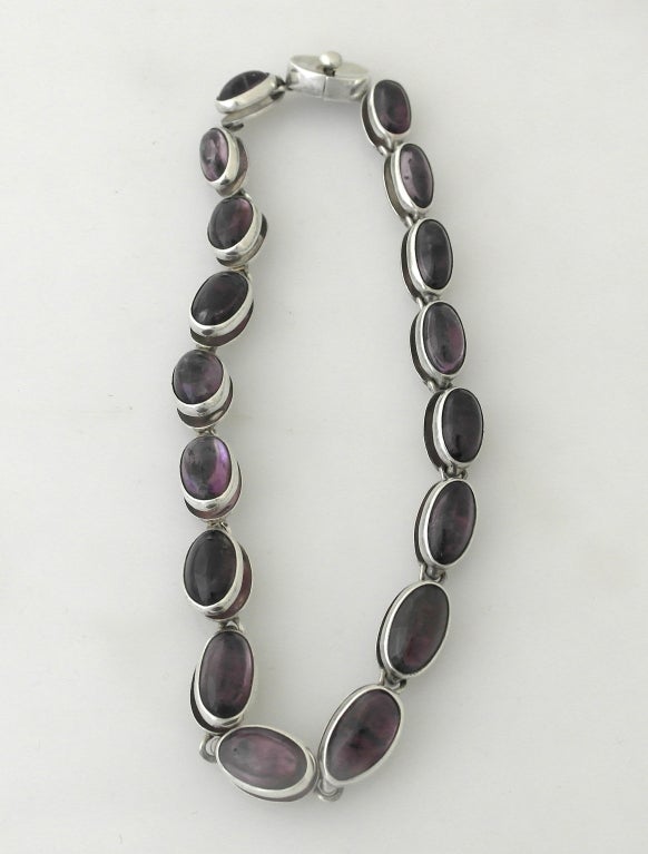 Antonio Pineda Taxco Amethyst .970 Silver Modernist Parure In Excellent Condition For Sale In New York, NY