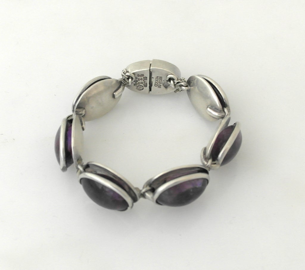 Antonio Pineda Taxco Amethyst .970 Silver Modernist Parure For Sale 1