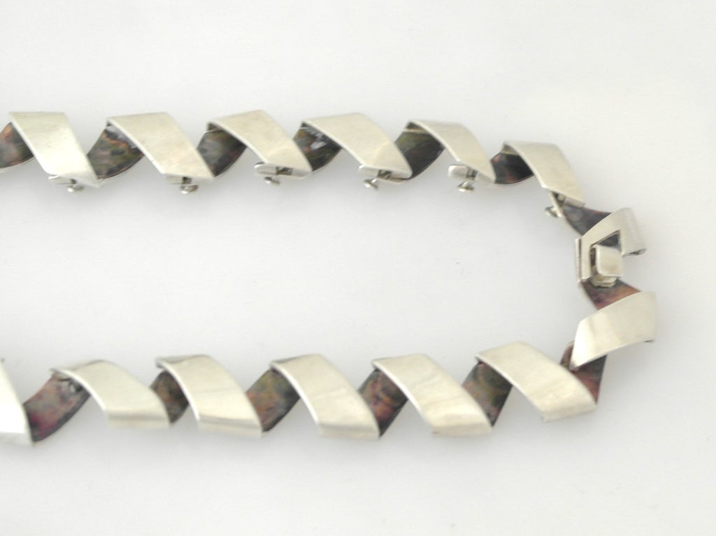 1950s Antonio Pineda Taxco Rare Copper .970 Silver Link Necklace  For Sale 3