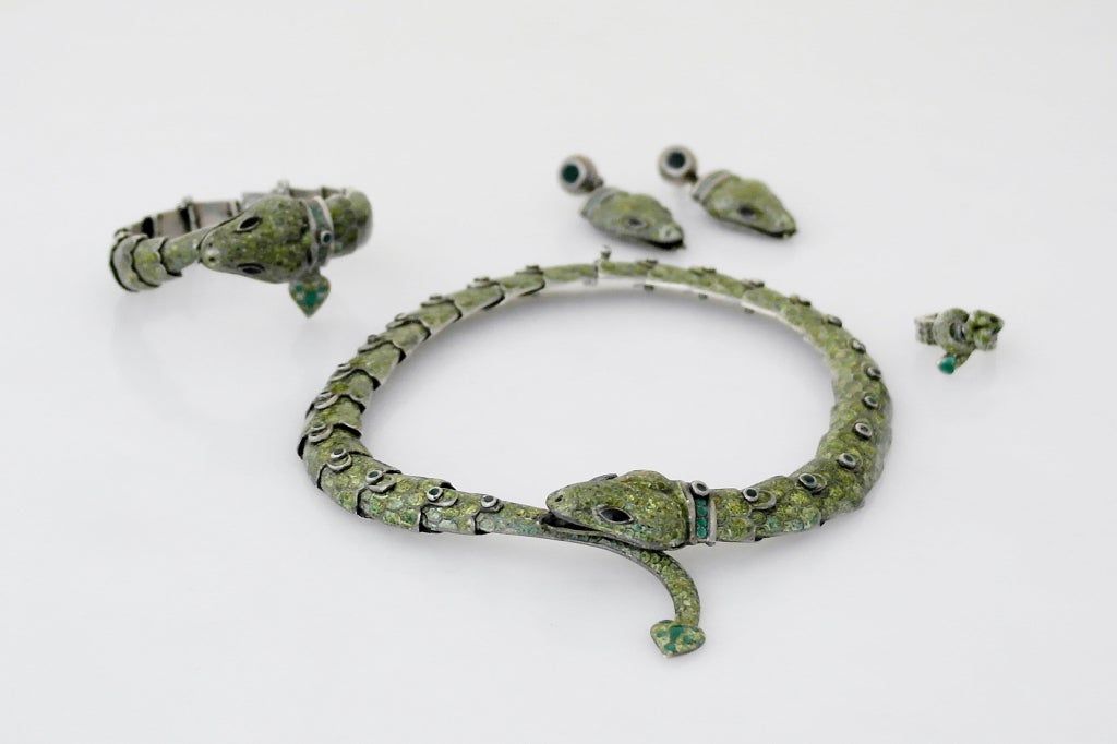 Margot de Taxco Sterling Silver & Enamel Serpent Parure