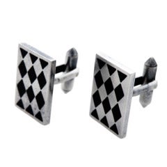 Used Important Pineda Sterling Silver Obsidian Diamond Checkered Cufflinks 1955