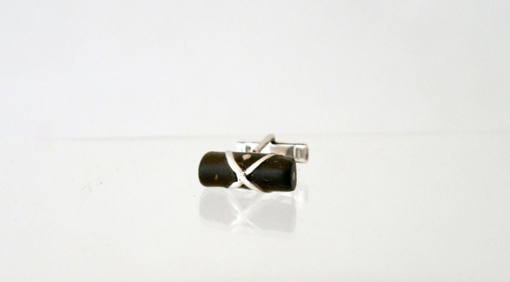 Los Castillo Sterling Silver & Tiger Eye Modern Cufflinks 1950