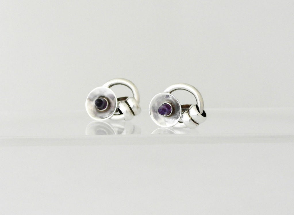 William Spratling Sterling Silver & Amethyst Earrings In Excellent Condition In New York, NY