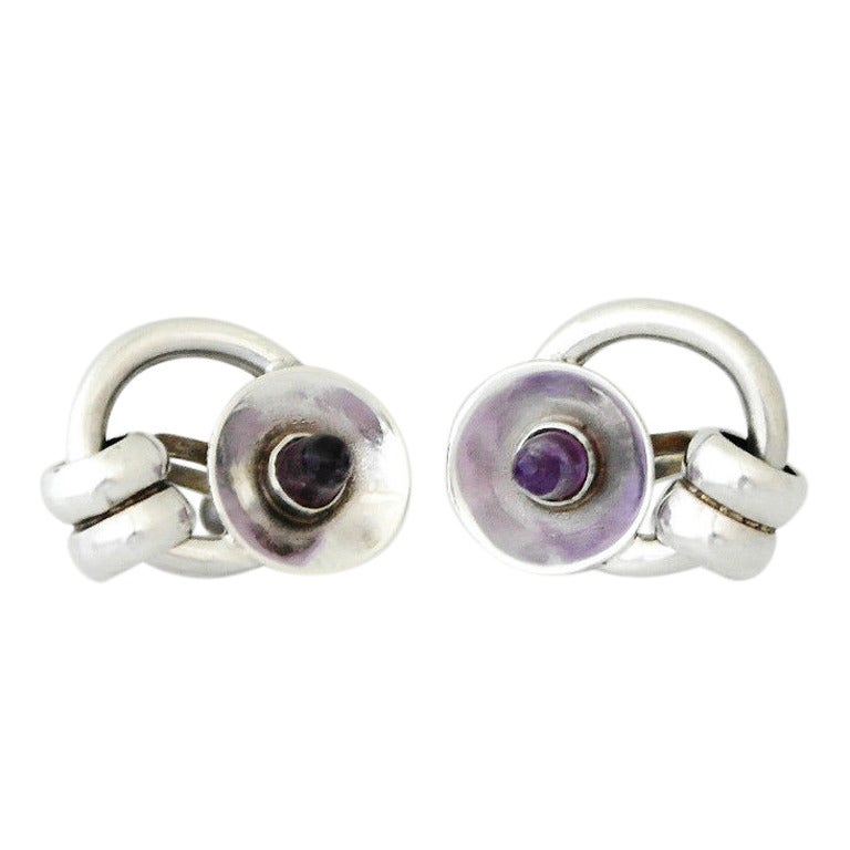 William Spratling Sterling Silver & Amethyst Earrings