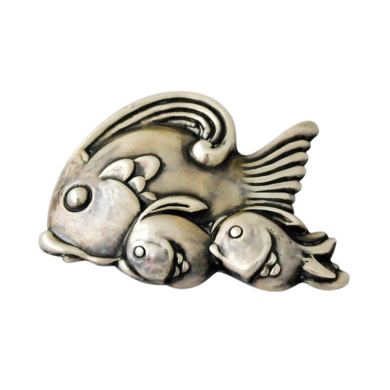 Los Castillo Taxco Sterling Silver Dimensional Fish Motif Brooch 1960
