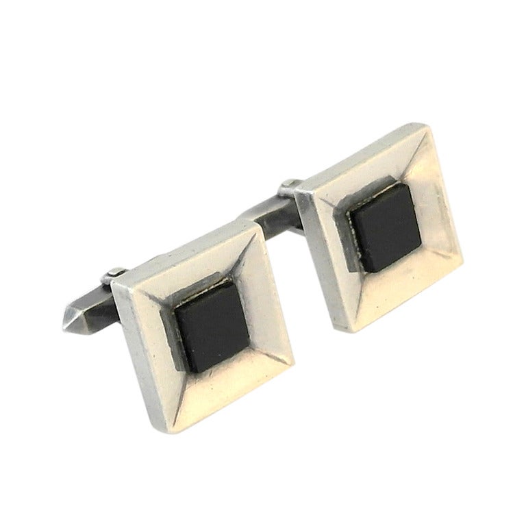 Antonio Pineda Onyx Sterling Silver Cufflinks For Sale