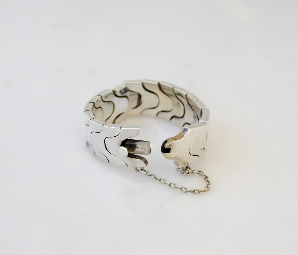 Antonio Pineda Sterling Silver Modernist Puzzle Bracelet For Sale 4