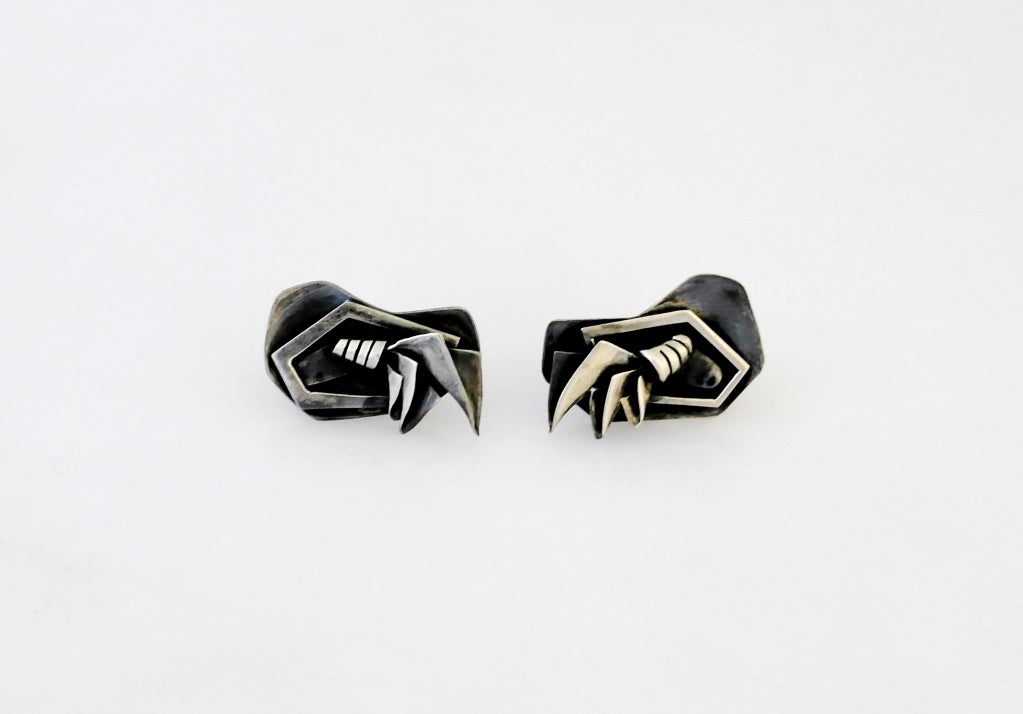 Salvador Teran Sterling Silver Modernist Earrings Taxco