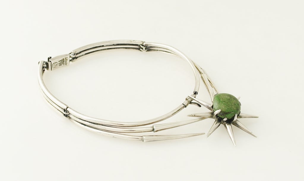 Salvador Teran Sterling Silver Jade Modernist Starburst Necklace For Sale 2
